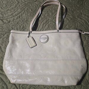 Coach White Leather Tote Bag